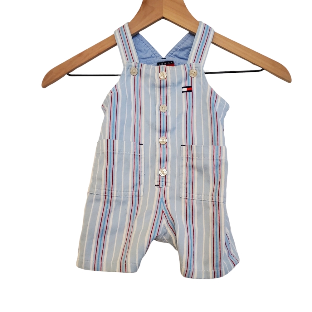 Vintage Baby TOMMY HILFIGER Bib Overalls Shorts Size 6-12 Months Striped